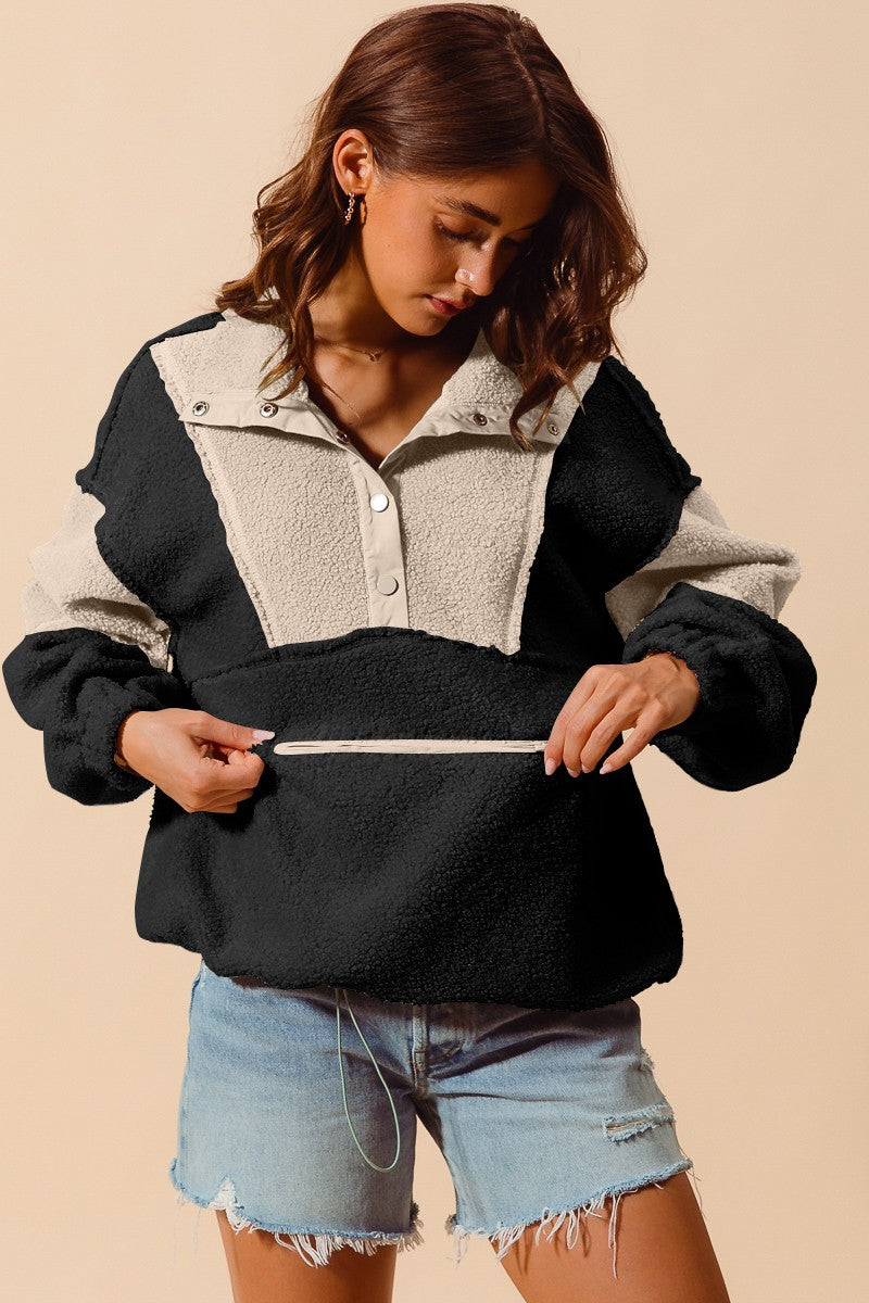 Loose Fit Color Block Sherpa Pullover Urban Stitch Boutique LLC